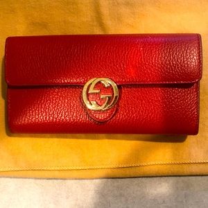 Gucci Red Leather Double G Continental Wallet